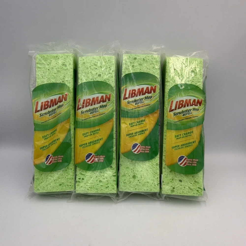 Libman Scrubster Mop Refills Lot of 4 Easy Change Snap-on Refill Sponge #03105